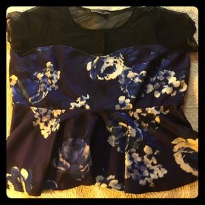 Pink Clove Azulejo Rose Mesh Insert Peplum Top, 22